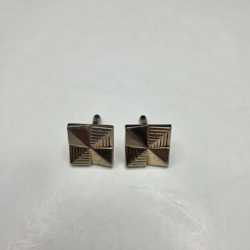 Swank Cufflinks Vintage Geometric Square Silver Tone Mid Century Modern OS